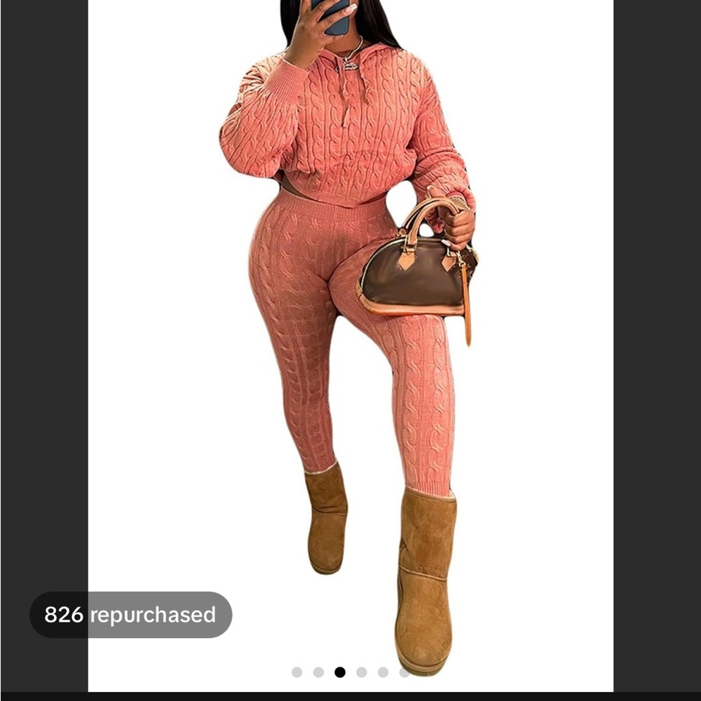 Women's Coral Pink Cable Knit Jumpsuit